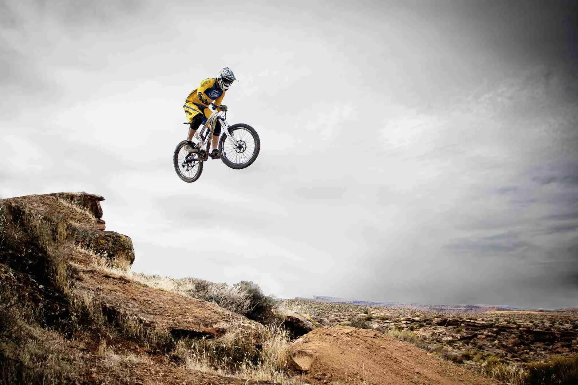 person riding bike making trek on thin air
